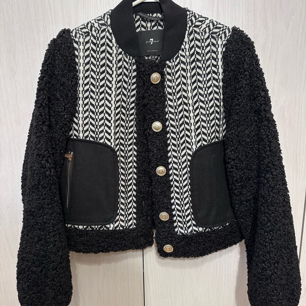 7 For All Mankind Black and White Teddy Jacket